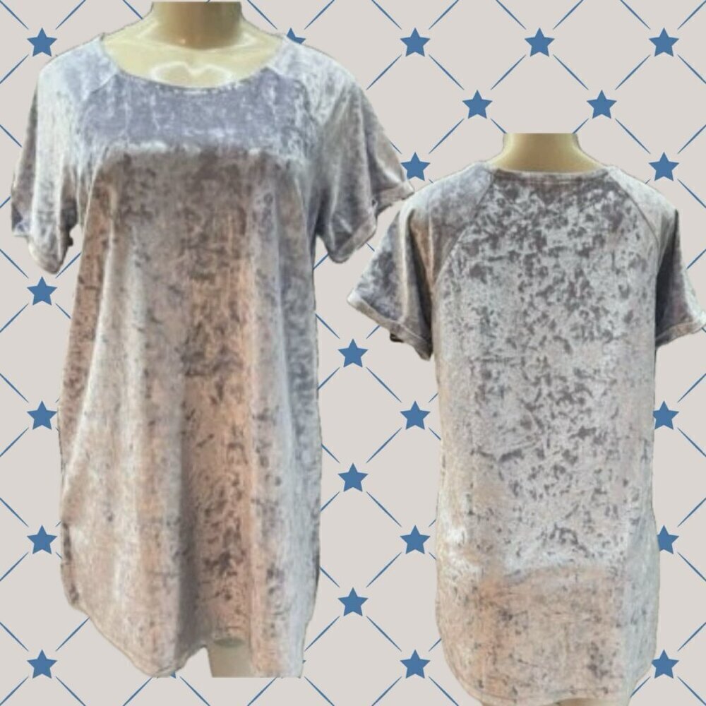 Ellos M 10/12 Blue Mist Crushed Velour Crew Neckline Short Sleeve Top
